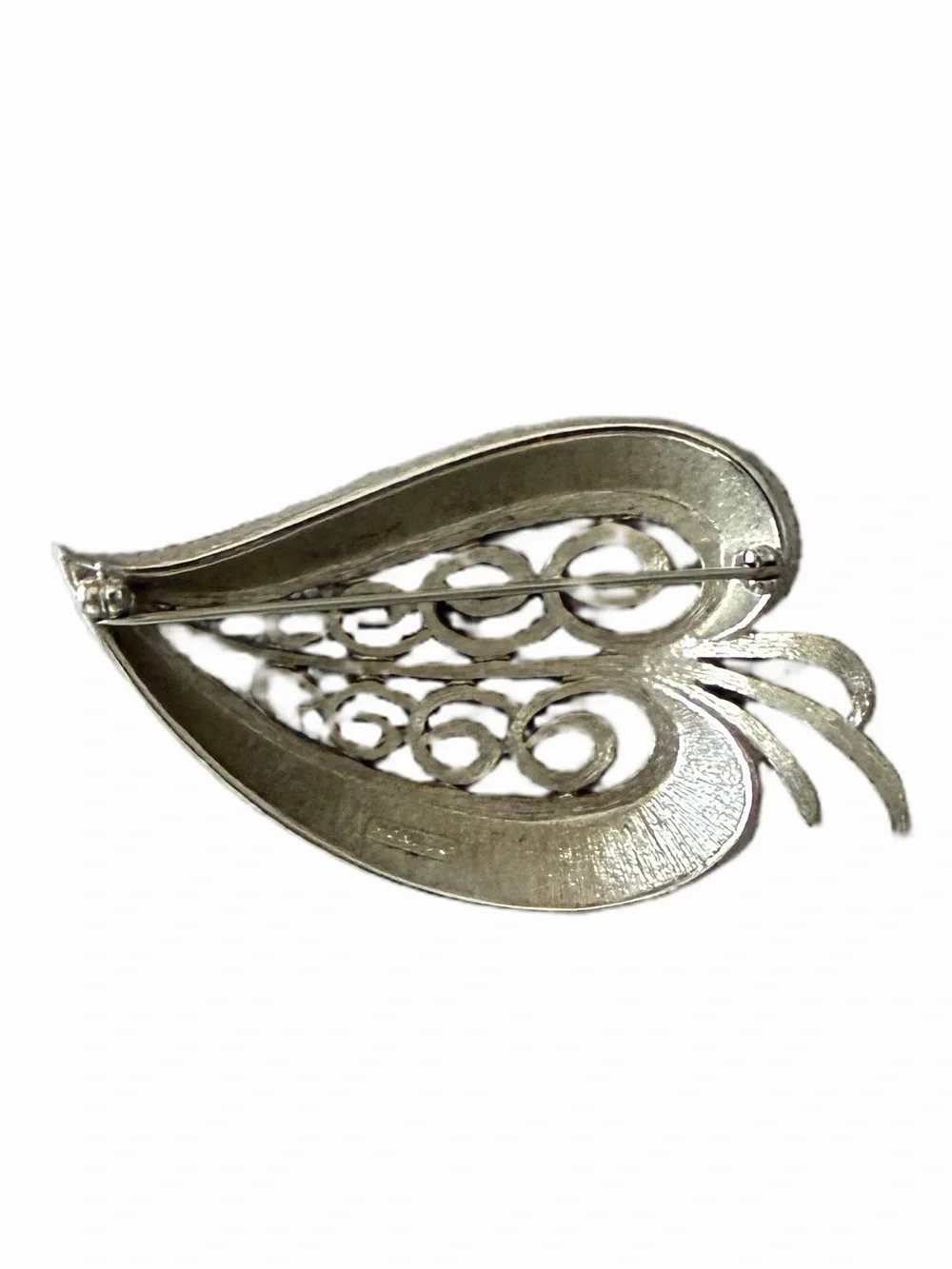 Vintage Monet Silver Tone Leaf Swirl Brooch Textured | Mid Century Pin